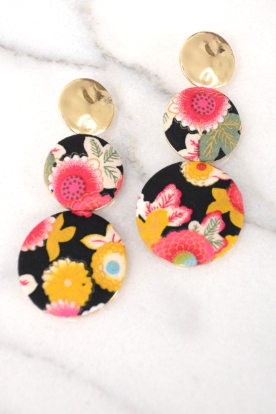 Floral Print Earrings, Black
