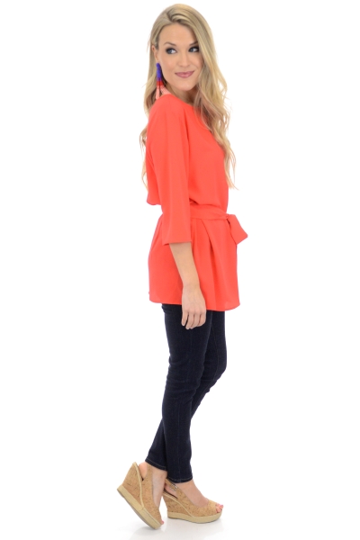 Breana Belted Top, Tomato