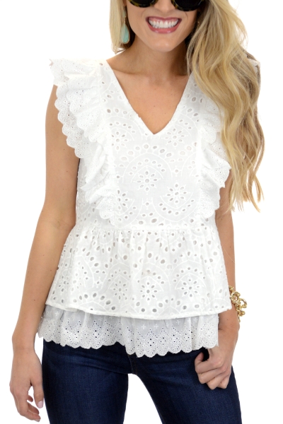 Eyelet Butterfly Top, White