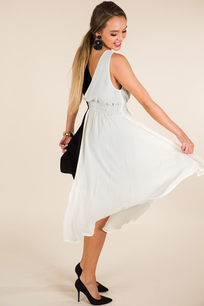 Colorblock Wrap Dress, White