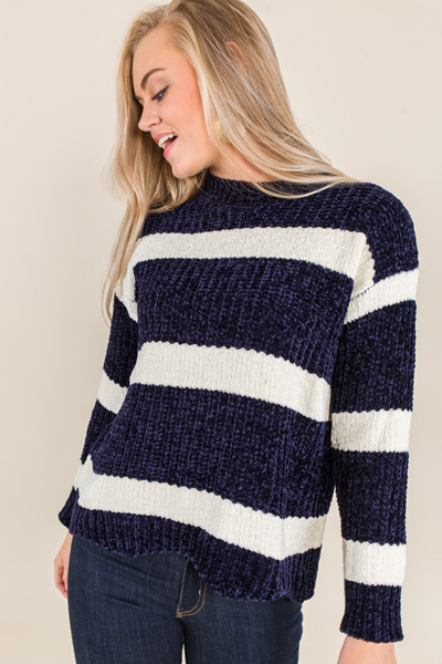 Maley Chenille Sweater, Navy