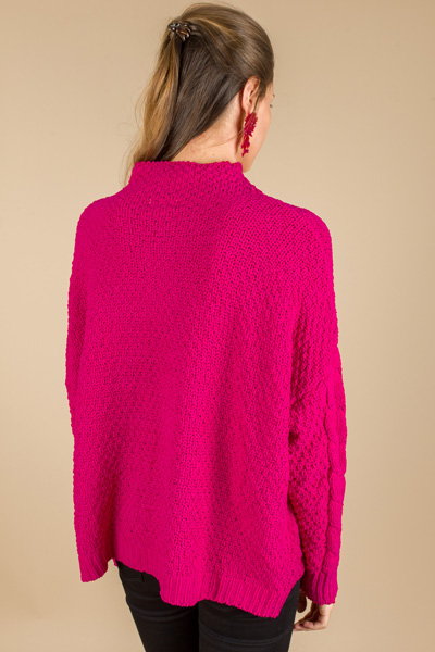 Mock Neck Cable Sweater, Raspberry