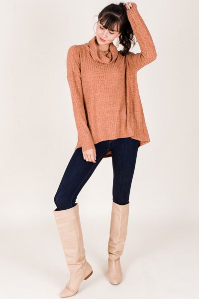 Chris Ribbed Cowl Neck, Rust