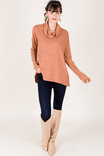 Chris Ribbed Cowl Neck, Rust