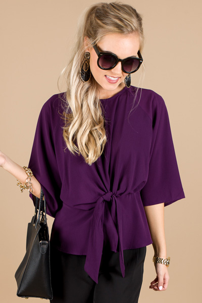 Knotted Crepe Blouse, Purple