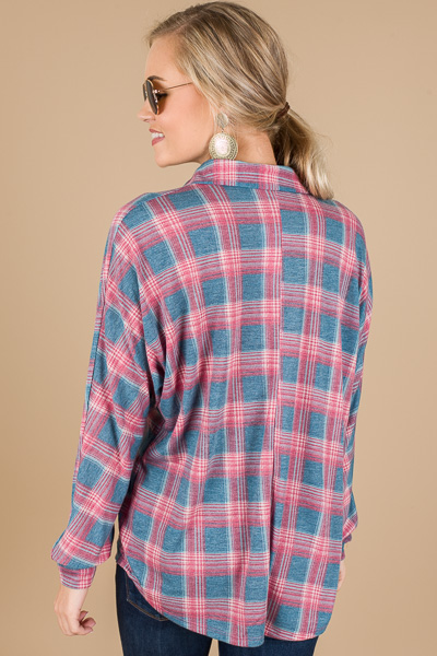 Brushed Plaid Collared Top