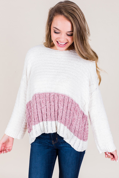 Chenille Cable Sweater, Ivory