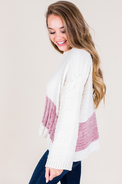 Chenille Cable Sweater, Ivory