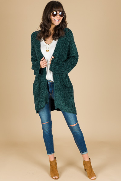 Cozy Up Chenille Cardi, Green