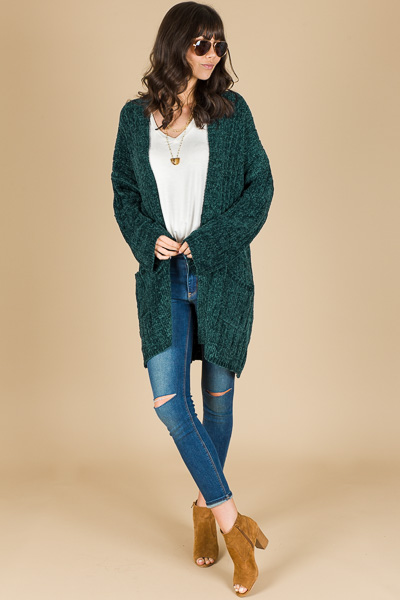Cozy Up Chenille Cardi, Green
