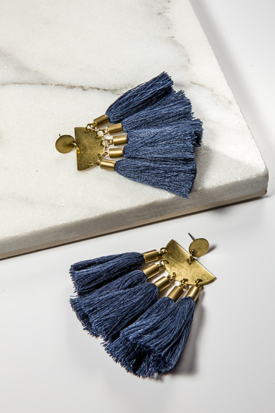 Tassel Earrings, Navy