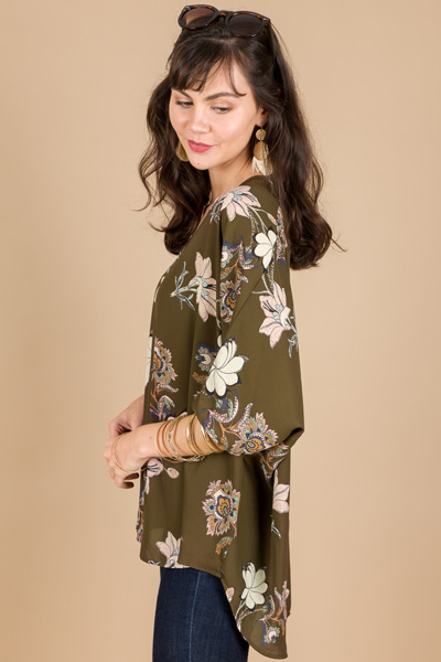 Favorite Boxy Tunic, Olive Floral