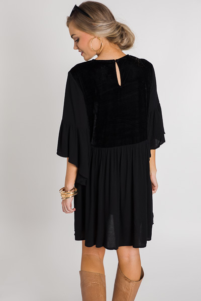 Velvet Embroidery Dress, Black