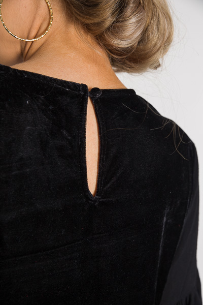 Velvet Embroidery Dress, Black