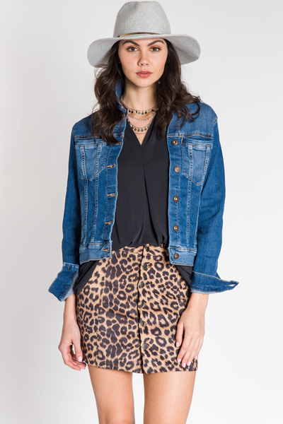 Suede Button Skirt, Leopard