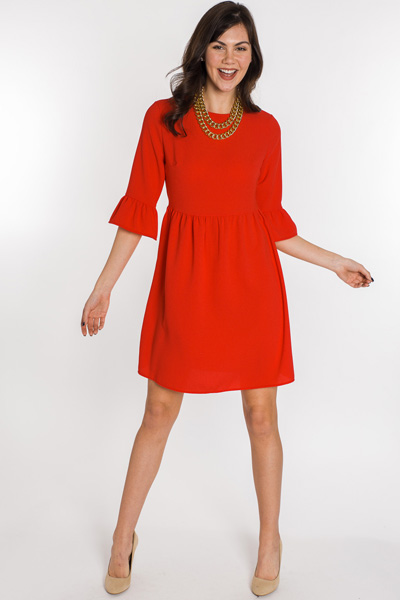 Brit Bell-Sleeve Dress, Tomato