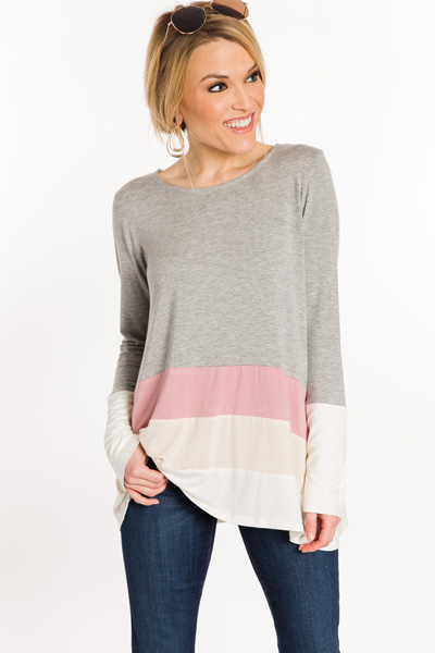 Muted Colorblock Tee, Grey