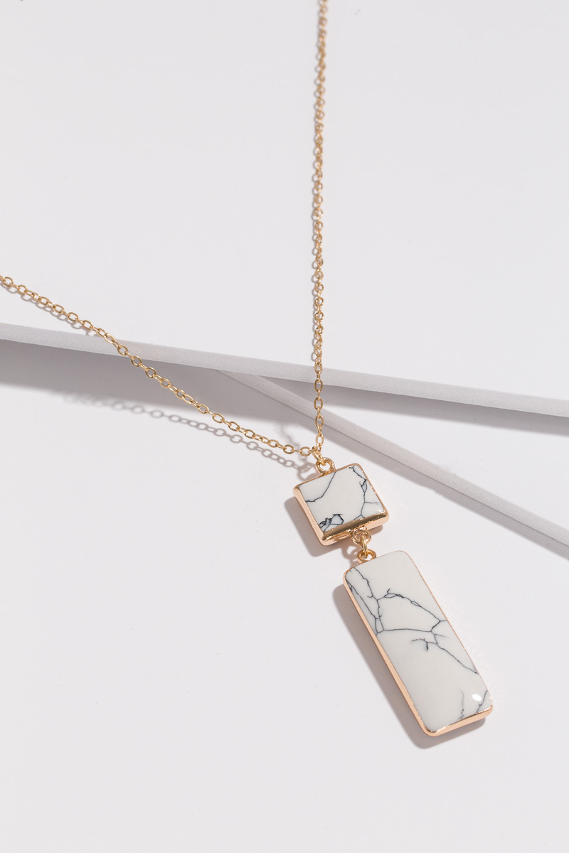 Rectangle Marble Necklace, White