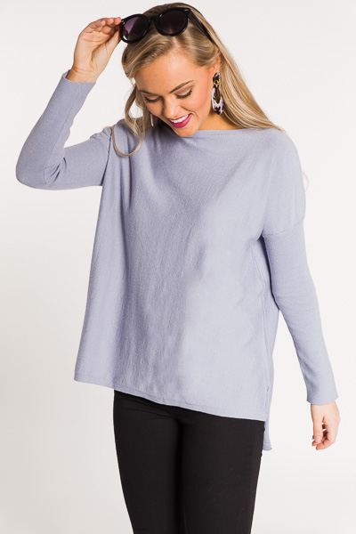 Solid Boatneck Sweater, Blue Grey