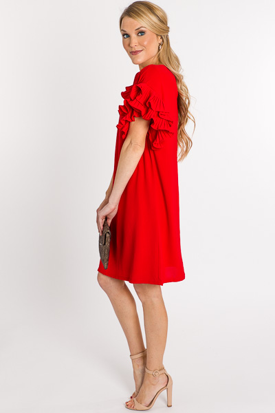 Pleated Sleeves Shift, Red