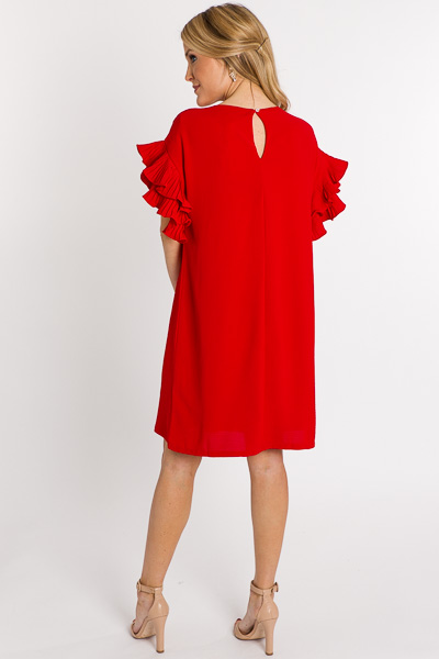 Pleated Sleeves Shift, Red