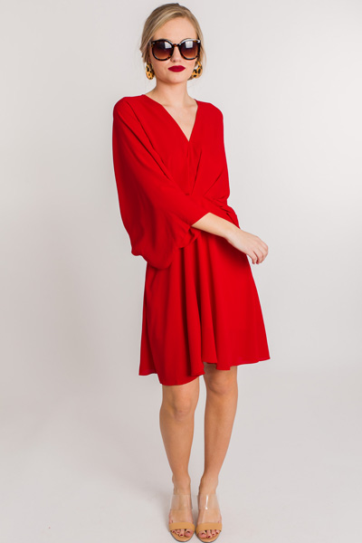 Pleated Kimono Dress, Red