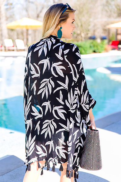 Kyla Tassel Kimono, Black Palms