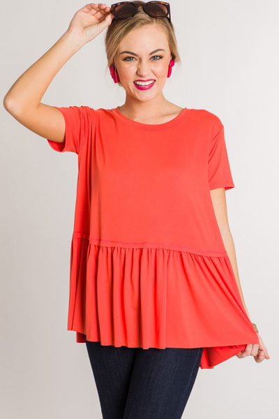 Bethany Babydoll Top, Coral