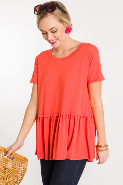 Bethany Babydoll Top, Coral