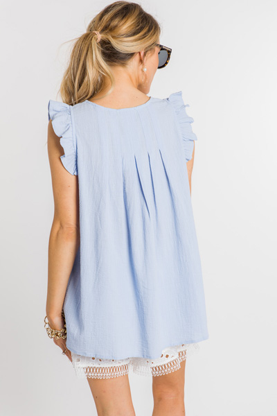 Can't Pleat Me Top, Blue