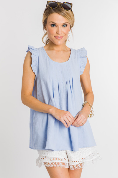 Can't Pleat Me Top, Blue