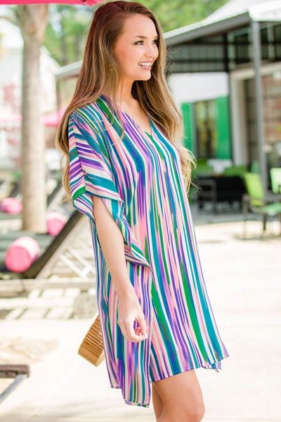 Neon Stripes Kimono Dress