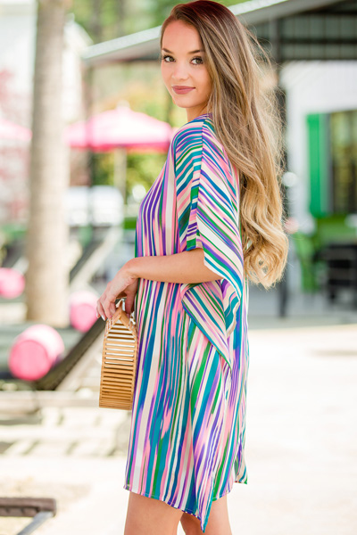 Neon Stripes Kimono Dress