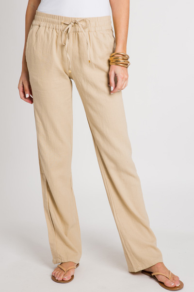 Linen Pull on Pants, Taupe