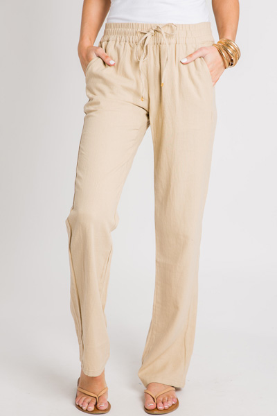 Linen Pull on Pants, Taupe
