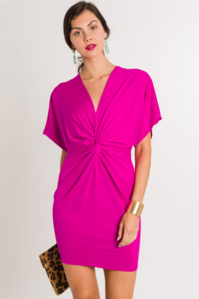 Kayla Twist Front Dress, Fuchsia