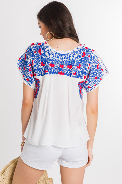 Red Pop Embroidered Top