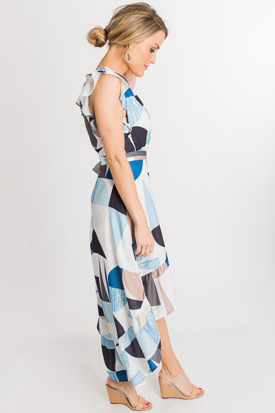 Blue Abstract Wrap Dress