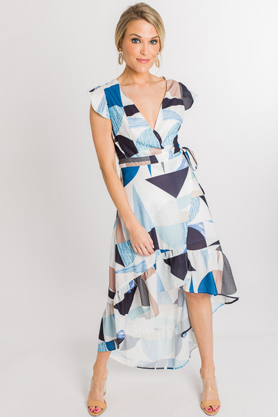 Blue Abstract Wrap Dress