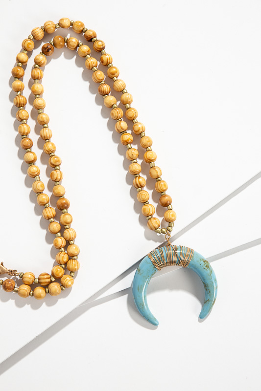 Oversize Horn Necklace, Turq