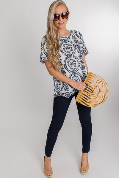 Embroidered Vines Top, Navy