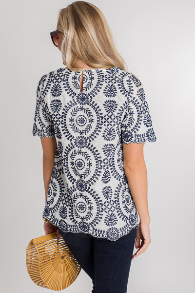 Embroidered Vines Top, Navy