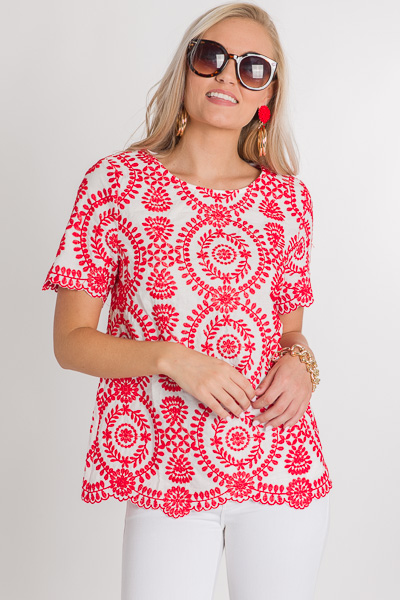 Embroidered Vines Top, Red