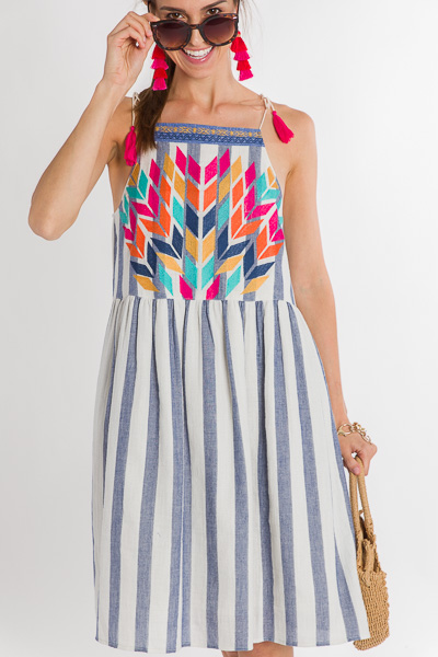 Tied Tassels Embroidered Dress