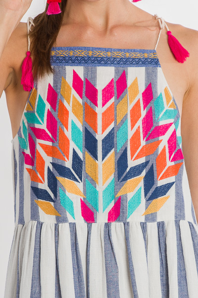 Tied Tassels Embroidered Dress