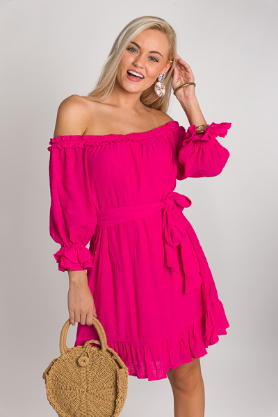 Laci Off Shoulder Dress, Hot Pink