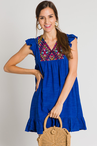 Kate Embroidered Dress, Blue