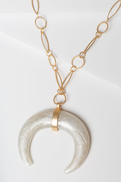 Resin Crescent Necklace, White