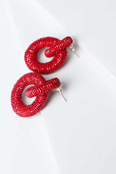 Beaded Link Earring, Red
