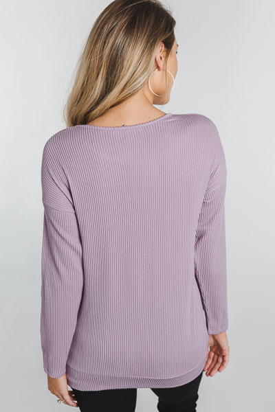 Ribbed Twist Pullover, Lavender